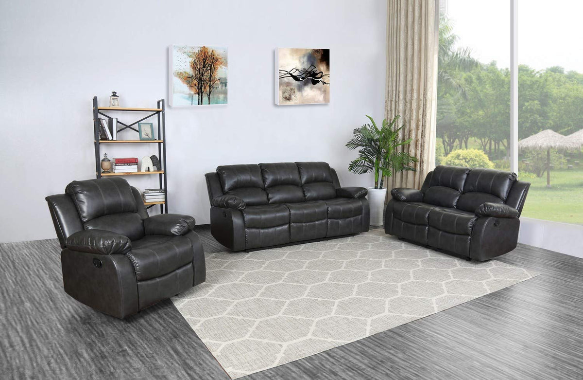 HomeRoots Leather Upholstery/Solid Wood Frame 178' X 114' X 120' Gray Sofa Set