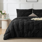 Himeet Bedding Sets Full 7 Pieces Comforter Set Full Pintuck Bed In A Bag Full Bedding Set Pinch Pleat Design Black
