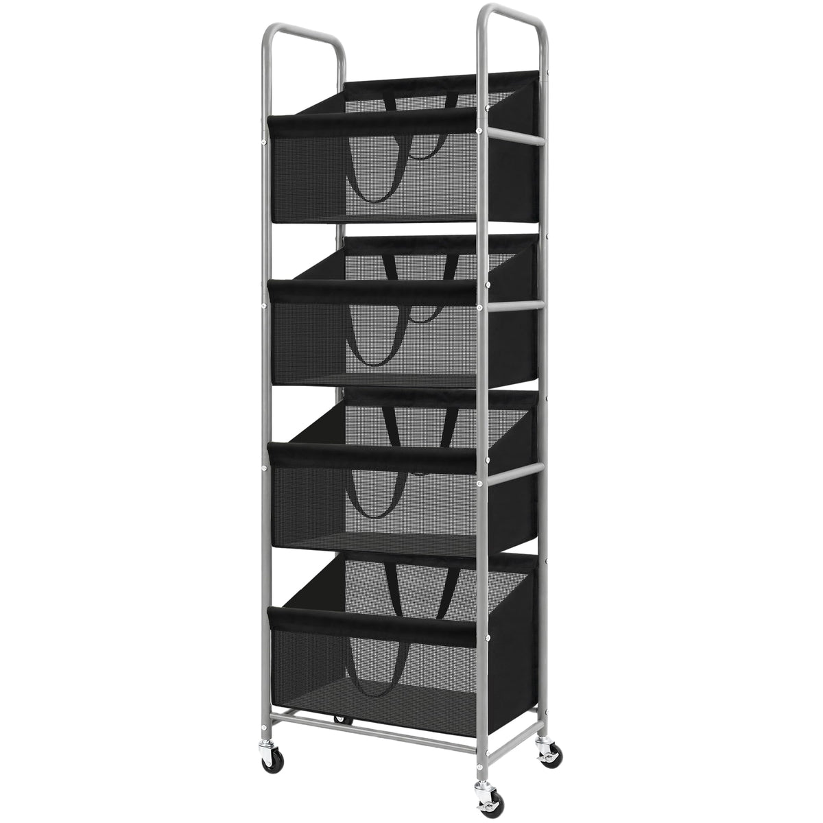 STO STO 4Tier Vertical Rolling Laundry Hamper, Removable Bags, Black Mesh