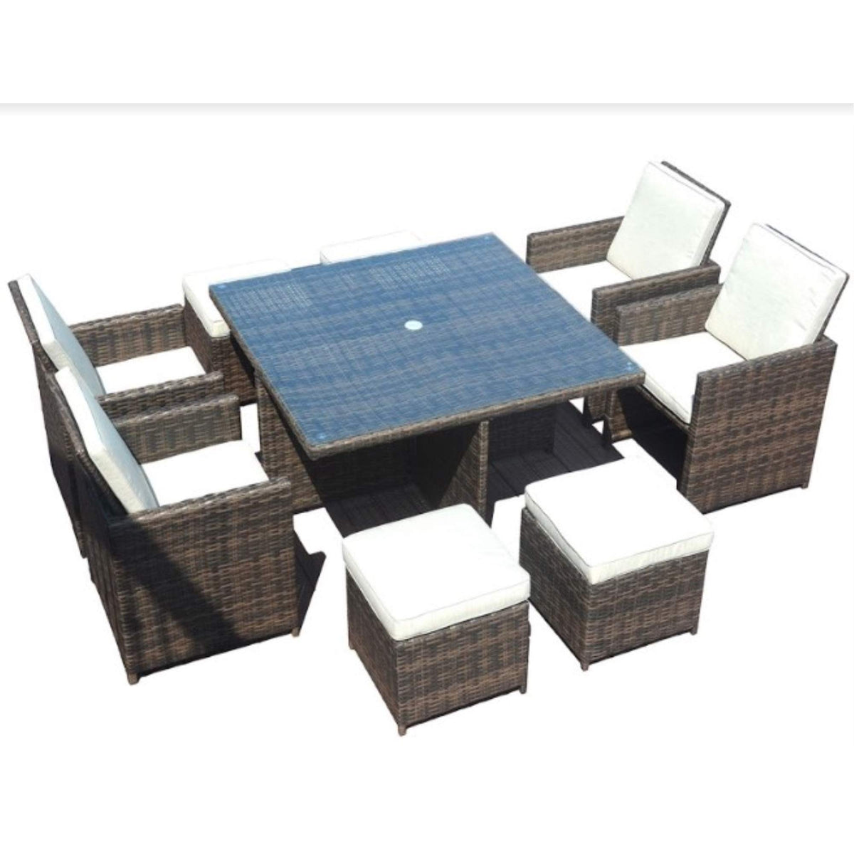 HomeRoots 101&quot; X 49&quot; X 45&quot; Brown 9Piece Square Outdoor Dining Set with Beige Cushions