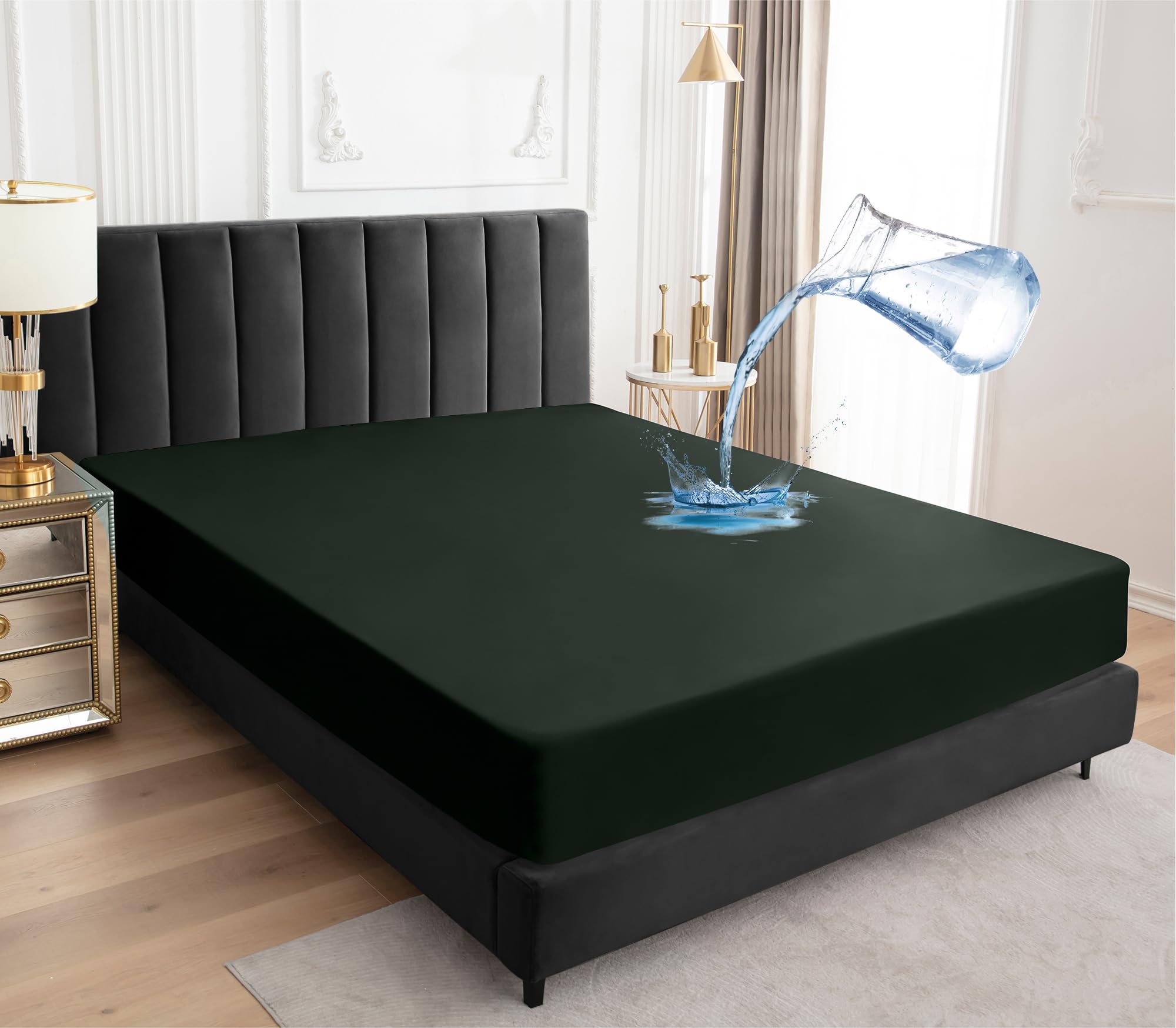 Sufdari King Size Mattress Protector,Waterproof Mattress Protector,Fitted Sheet Style Mattress Cover With 18' Deep Pocket,Washable And Comfortable-Green,King