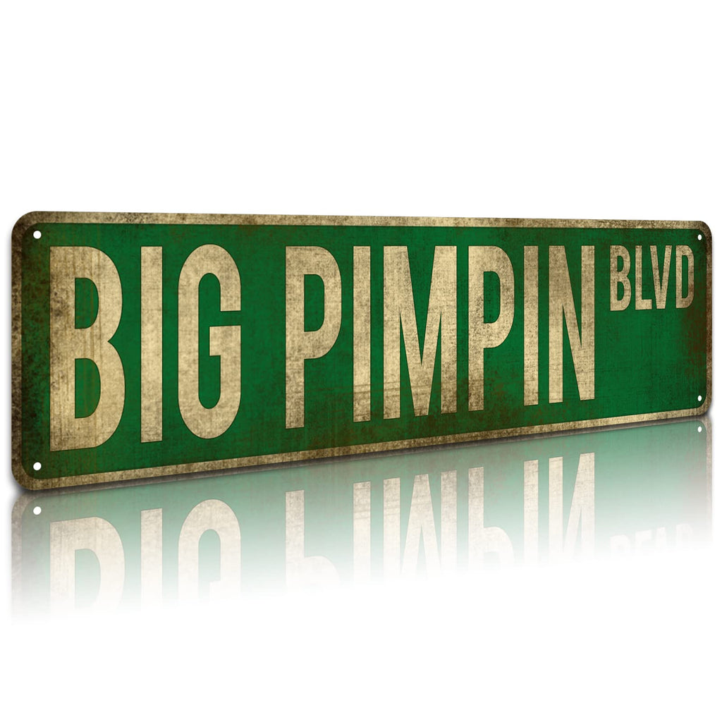 KooLL Big Pimpin Blvd Street Sign, Aluminum Slim Tin Sign Street Funny Metal Sign Wall Decor for Bedroom Home Bar Garage Art Gif