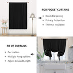Dwcn Tie Up Curtain-Thermal Insulated Room Darkening Blackout Curtains For Livingroom, Bedroom And Dining Room, Black, W42 X L63