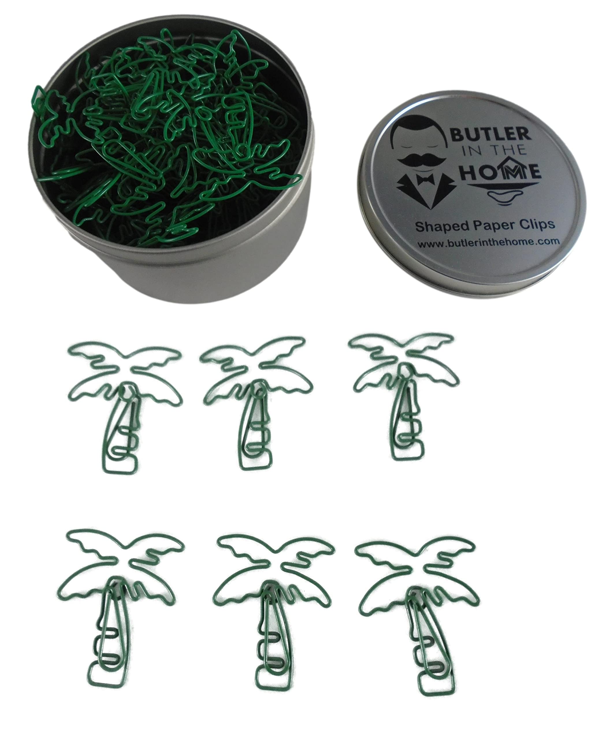 Butler In The Home 100 Count Palm Tree Shaped Paper Clips Great For Paper Clip Collectors Or Office Gift - Comes In Round Tin Wi