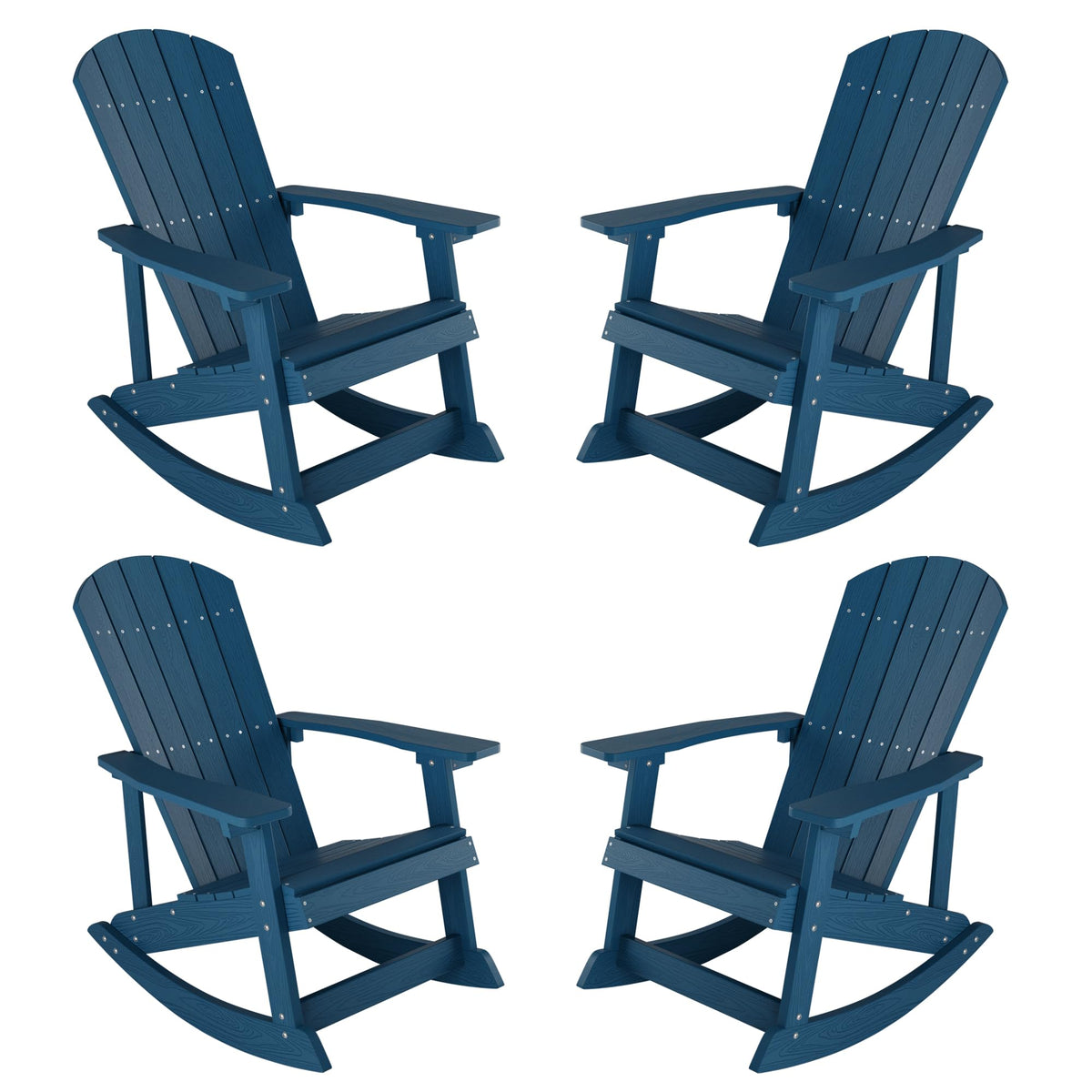 Yefu Outdoor Rocking Chair Set Of 4,Adirondack Rocking Chair,Patio Rocker Chair With Wide Back,Oversized Rocker Chair Look Like Real Wood, For Lawn, Porch, Backyard, Indoor And Garden(Navy Blue)