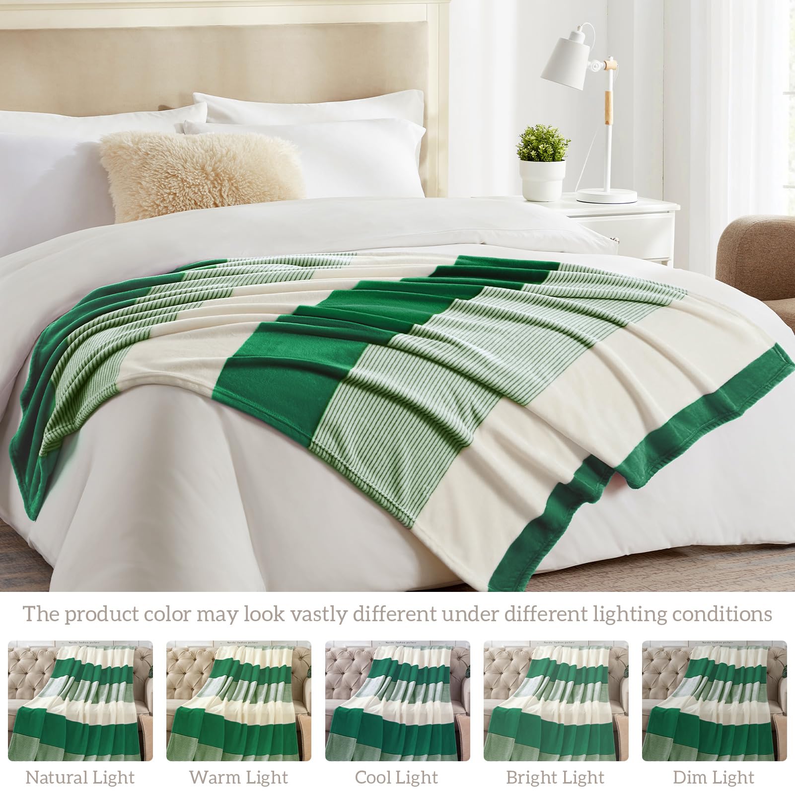 Homelike Moment Fleece Throw Blanket For Couch, Green Soft Fluffy Blankets Throws, Fuzzy Cozy Plush Flannel Blanket For Sofa, Co