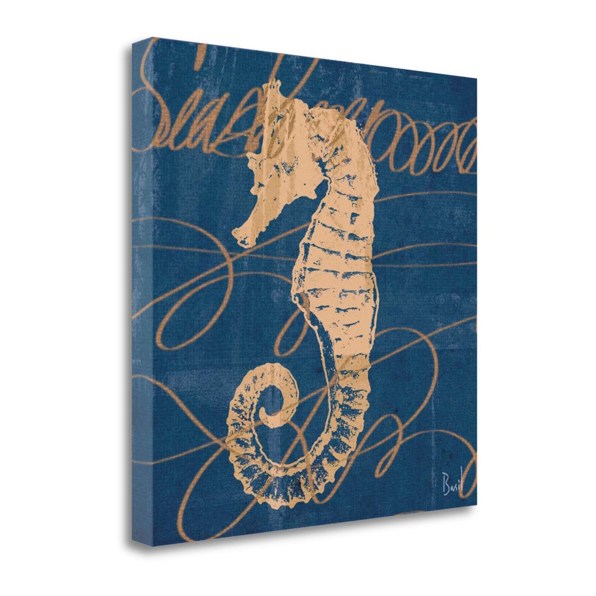 22' Seahorse Print on Blue Background Gallery Wrap Canvas Wall Art