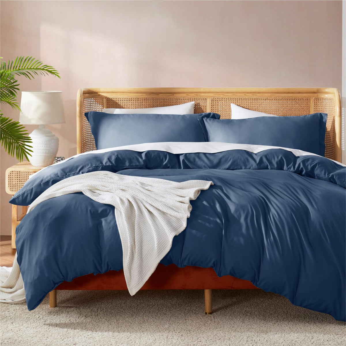 Nestl Navy Blue California King Duvet Cover Sets - Soft Double Brushed Cal King Duvet Cover, 3 Piece, With Button Closure, 1 Duv