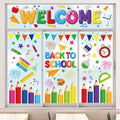 Whaline 9 Sheet Back to School Window Clings Colorful Pencil Crayon Ruler Window Decals Double-Sided First Day of School Window 