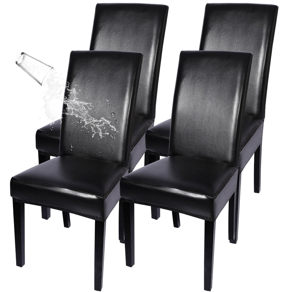 SearchI Waterproof PU Leather Dining Chair Covers Set of 4, Stretch Oilproof Parsons Chair Slipcovers Removable Washable Kitchen