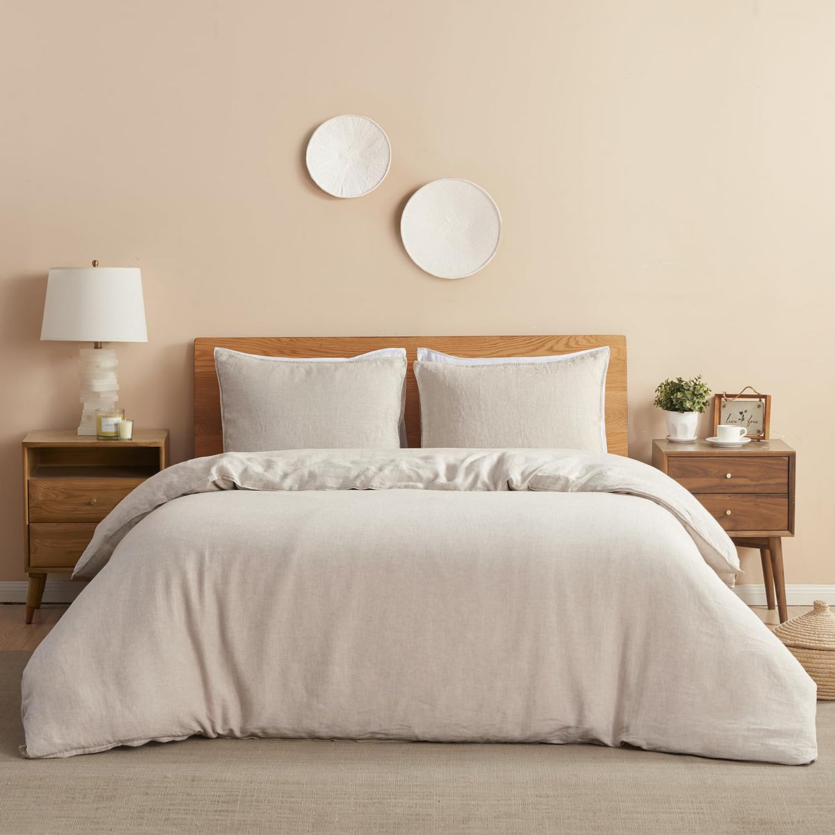 Dapu 100% Linen Duvet Cover Set 3Pcs, Pure Natural French Flax Linen Duvet Cover King 90''X104'' With 8 Corner Ties And Zipper C
