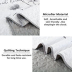 King Size Quilt Set Floral,3 Pieces Grey & White Quilts Coverlet Set Flower Bedspreads Bed Cover Lightweight Fall Quilt Light Gr