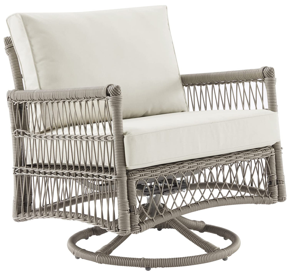 Crosley Furniture Ko70431Dw-Cr Thatcher Outdoor Wicker Swivel Rocker Chair, Driftwood With Creme Cushions