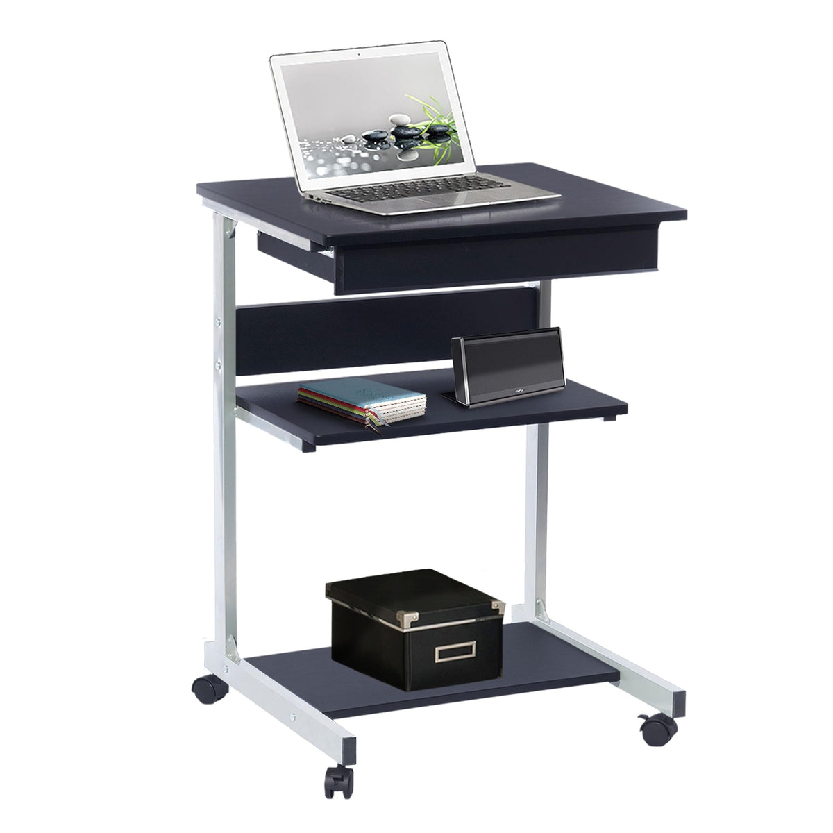 Techni Mobili RTA-B018-GPH06 Rolling Laptop Cart with Storage, Black Graphite