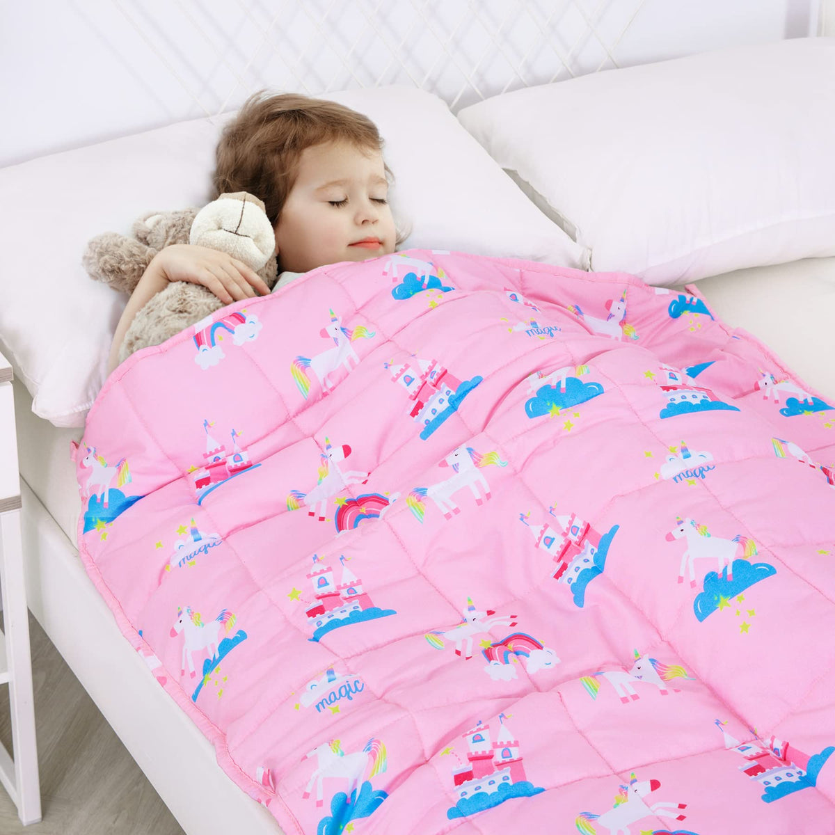 Kivik Kids Weighted Blanket For Toddler, 5 Lbs Weighted Blanket For Children, Soft & Calming Sleeping, Pink Unicorn 36X48 Inches