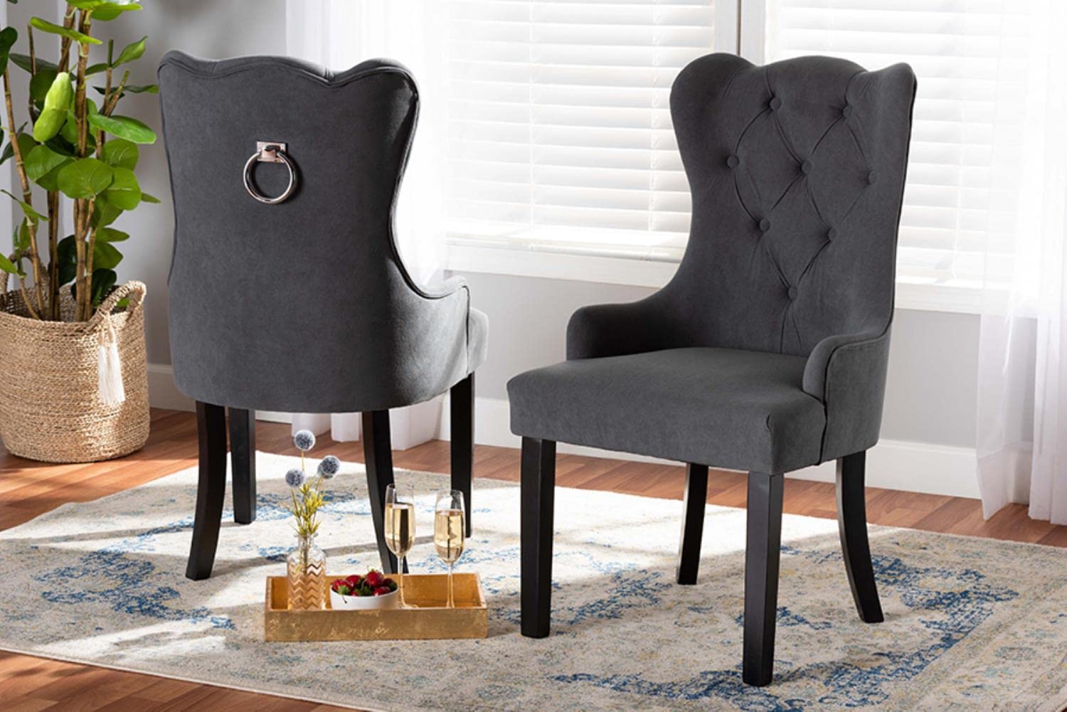 Baxton Studio Fabre Grey and Dark Brown Finished Wood 2-Piece Dining Chair Set