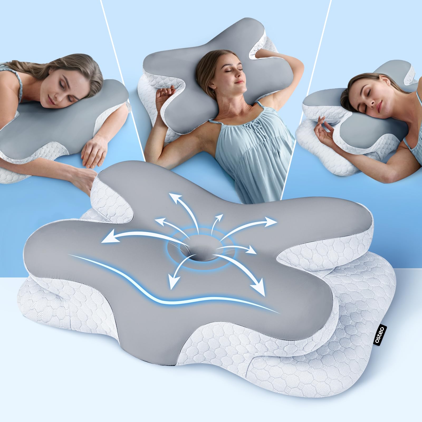 Osteo Enjoy Pain Relief Sleeping Cervical Neck Pillow, Ergonomic Contour Zoned Fits Side Sleeper, Non-Temperature Affected Memor