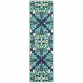 HomeRoots Polypropylene 2’x8’ Blue and Green Floral Indoor Outdoor Runner Rug