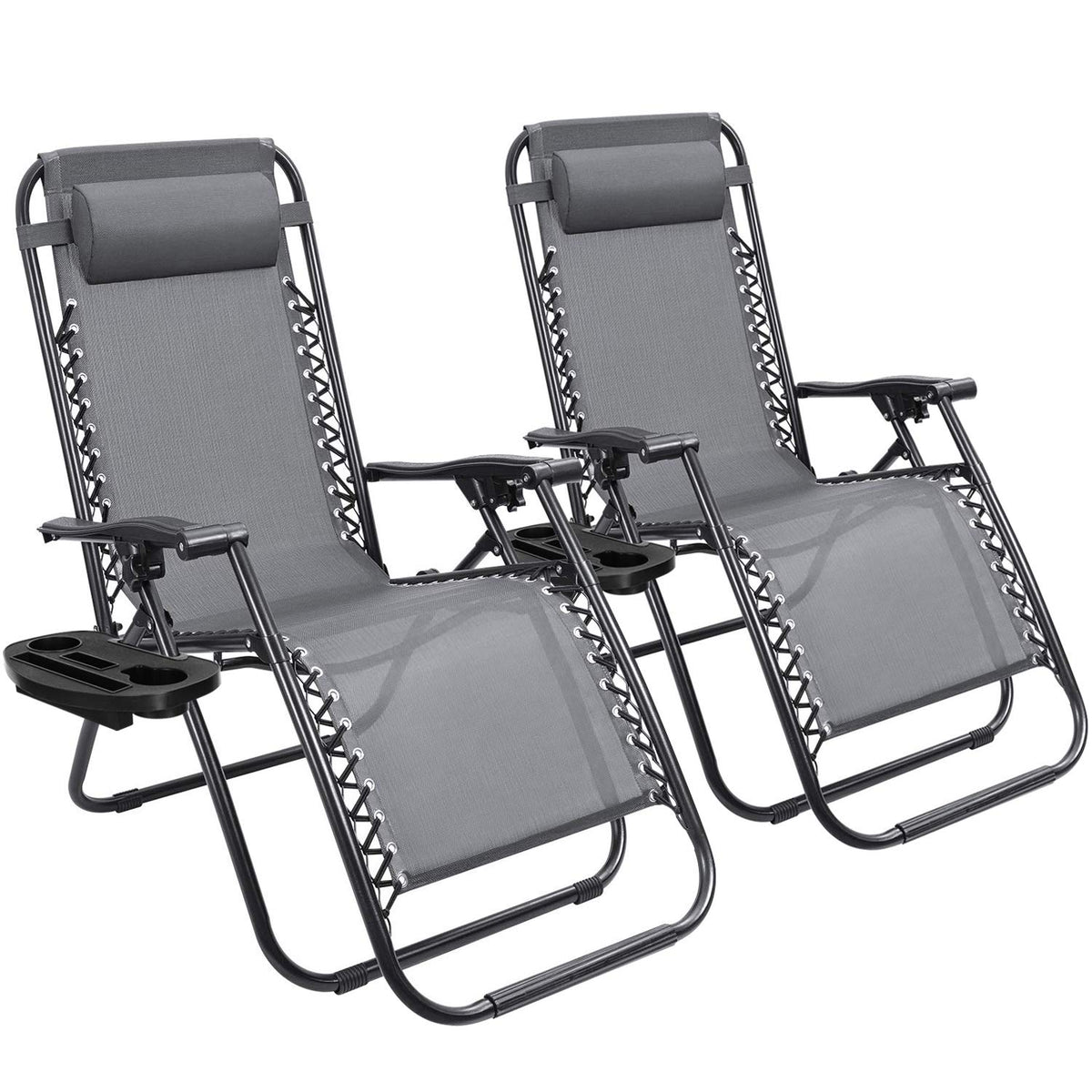 Devoko Patio Zero Gravity Chair Outdoor Folding Adjustable Reclining Chairs Pool Side Using Lawn Lounge Chair With Pillow Set Of 2 (Grey)