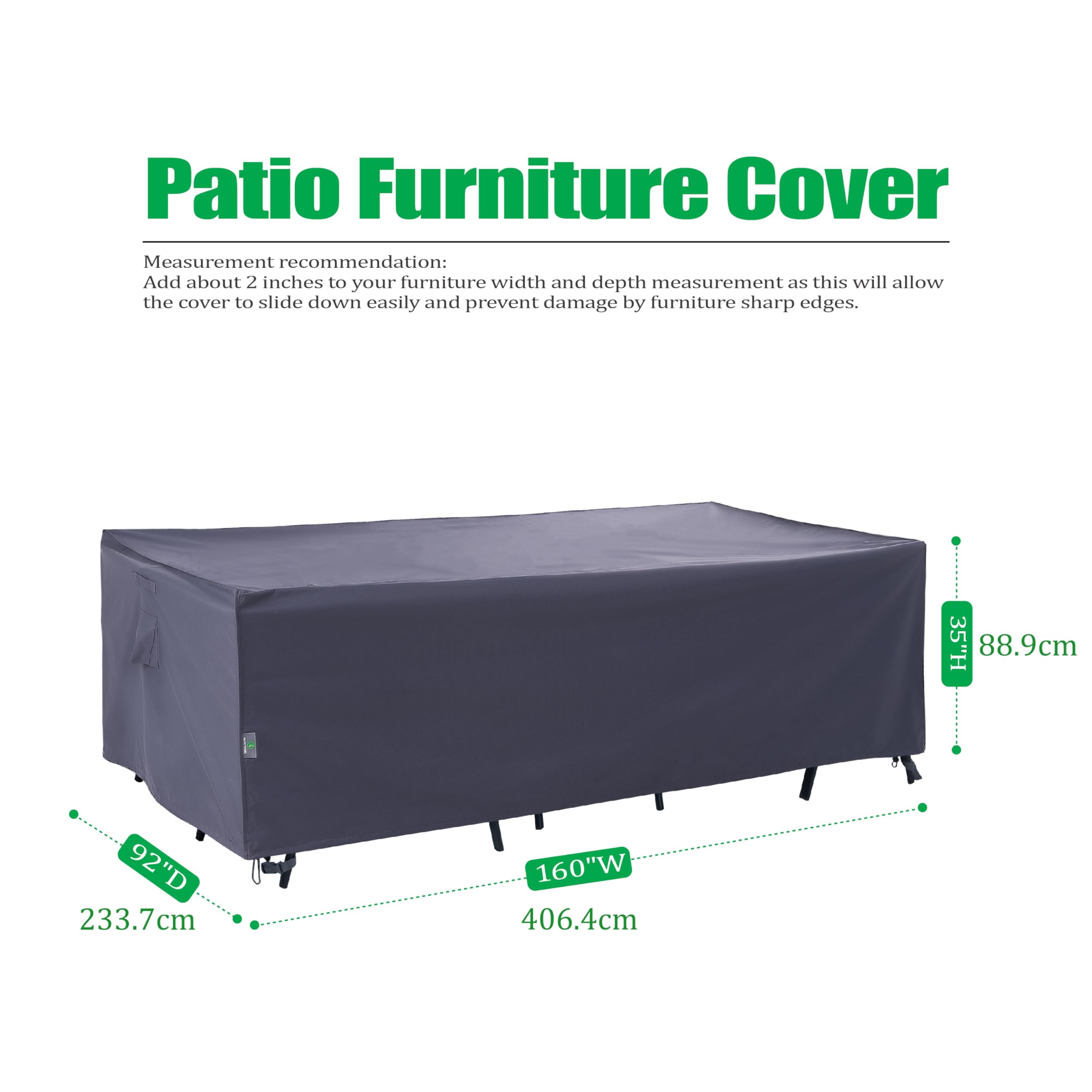 F&J Outdoors Heavy Duty Waterproof Anti-Uv Rip-Stop Fabric Extra Large Patio Furniture Covers, Grey, 160'X92'X35'