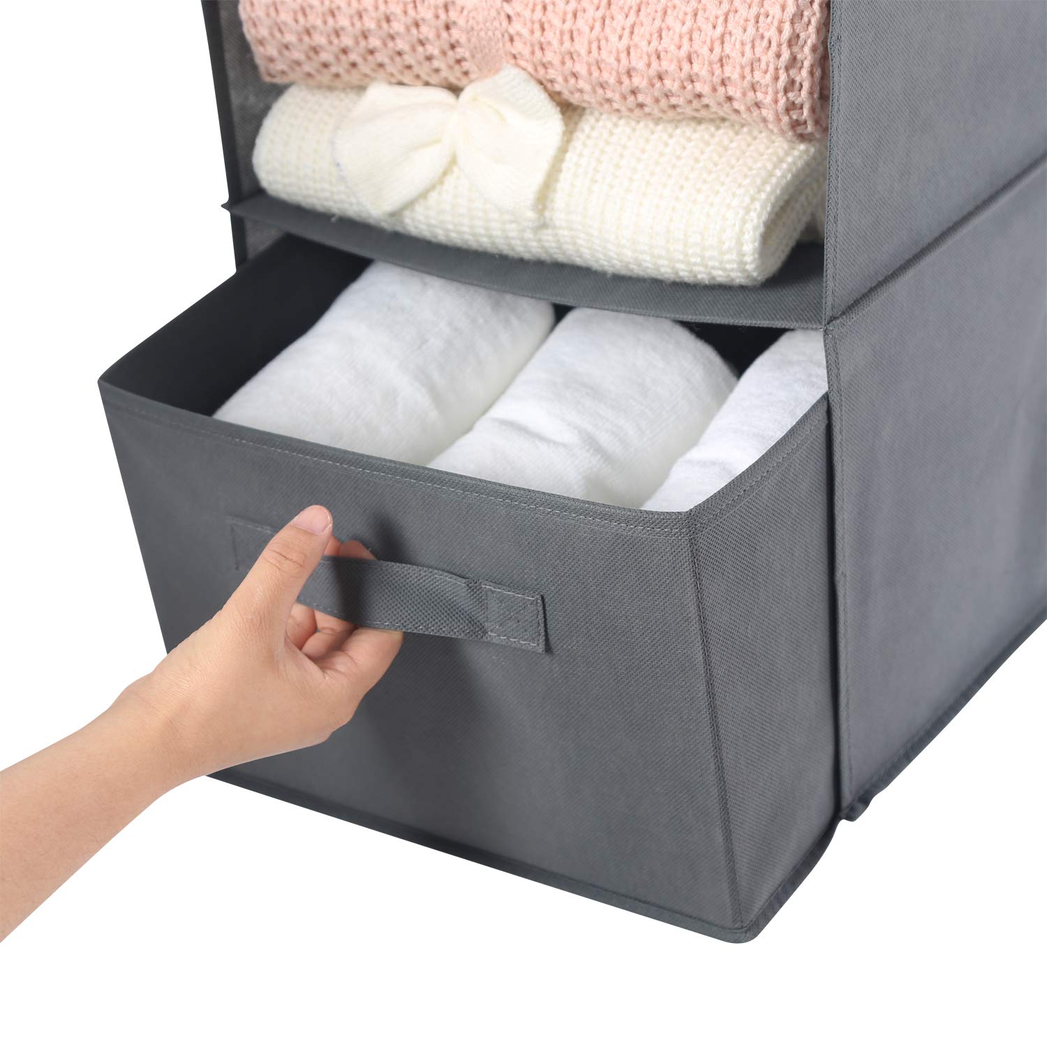 Max Houser 4-Shelf Hanging Closet Organizer, Space Saver, Cloth Hanging Shelves With 2 Side Pockets, Foldable (Grey)