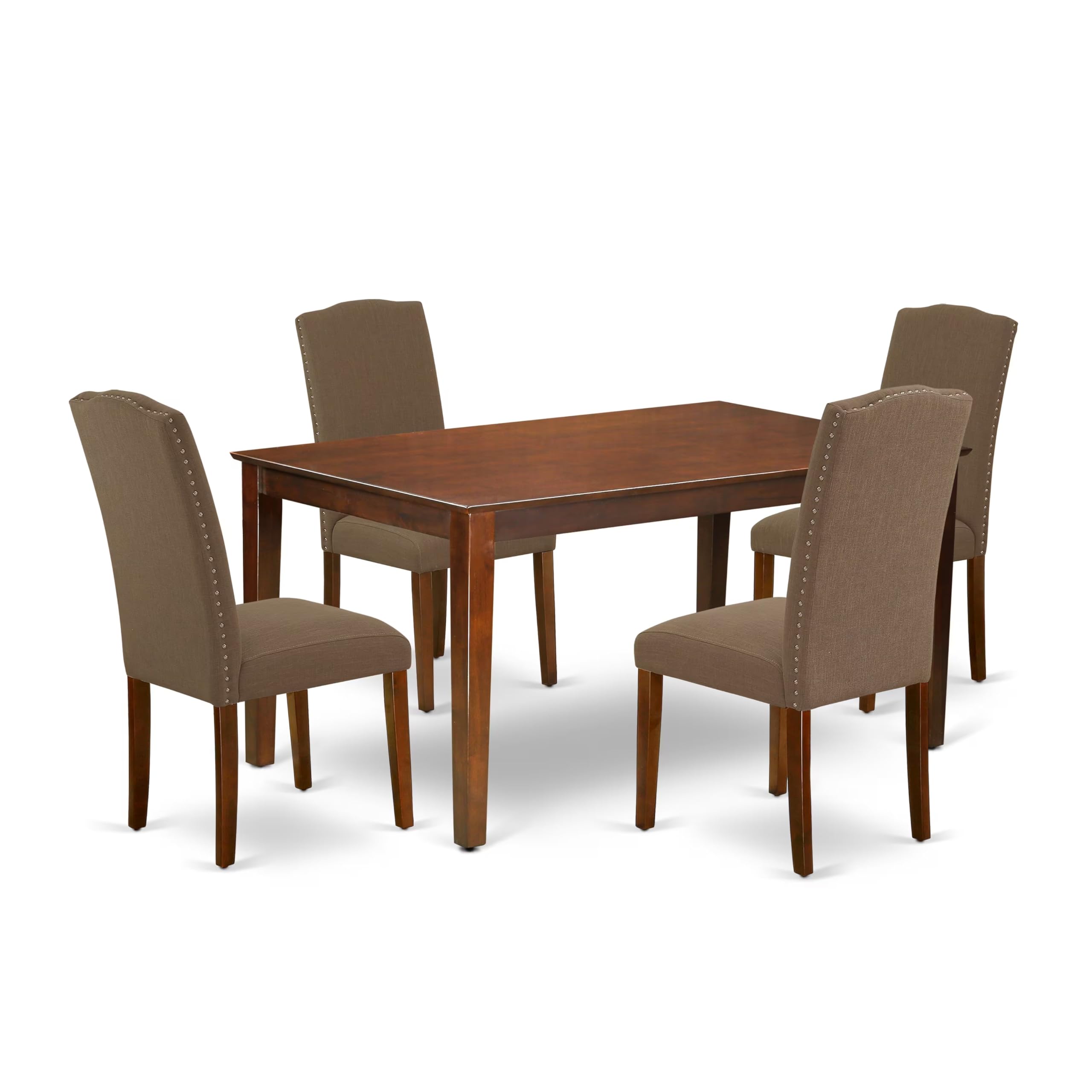 East West Furniture Caen5-Mah-18 5 Piece Dinette Set Includes A Rectangle Dining Room Table And 4 Dark Coffee Linen Fabric Upholstered Parson Chairs, 36X60 Inch, Mahogany