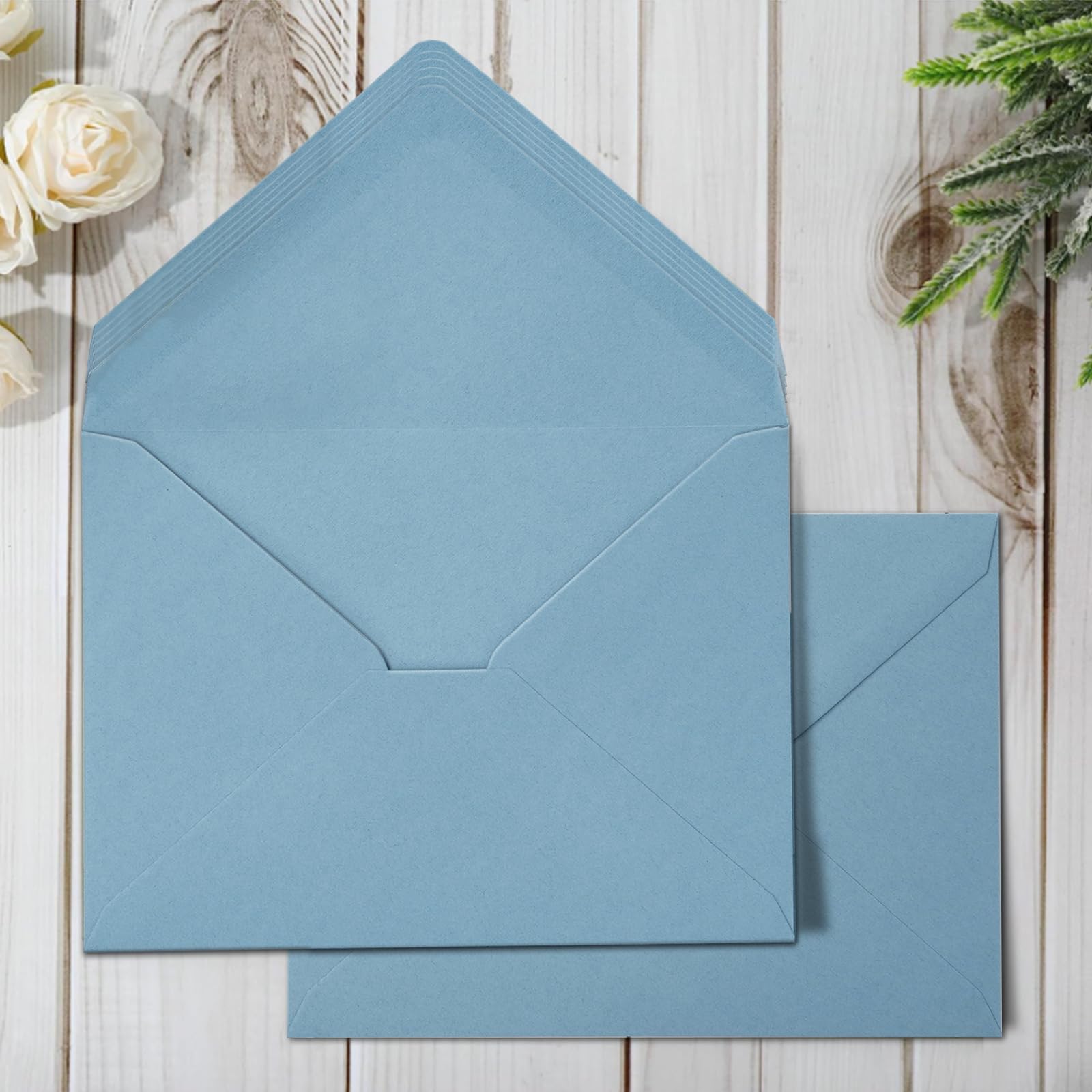 Whaline 50Pcs A7 Invitation Envelopes Set Dusty Blue Greeting Card Envelopes V-Flap Envelopes Gift Card Sleeves For Mailing Enve