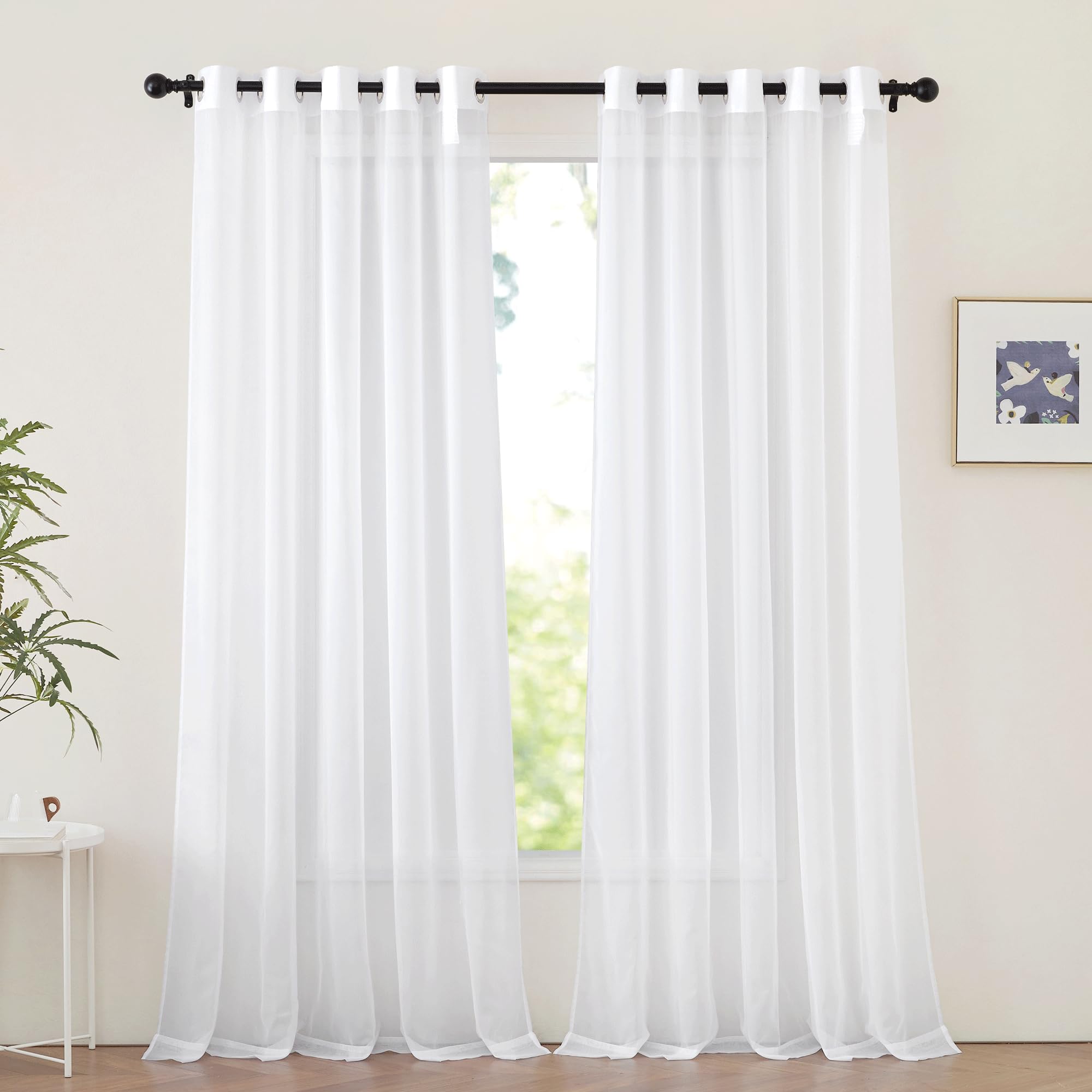 Nicetown White Sheer Sliding Door Curtains 90 Inches Long For Living Room, Grommet Elegant Soft Voile Sheer Textured Airy & Brea