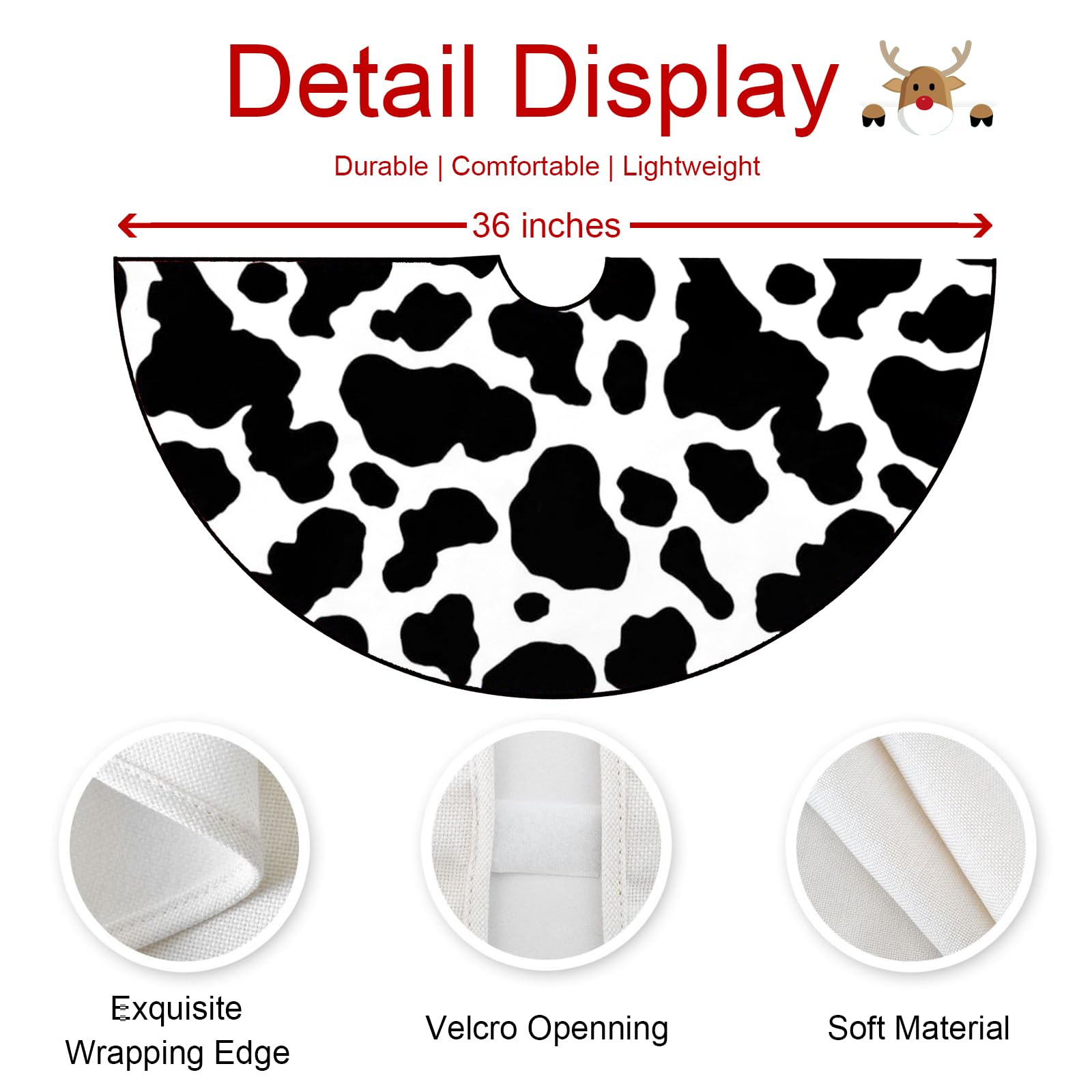 M Yescustom Cow Print Christmas Tree Skirt Dalmatian Xmas Tree Mat Black And White Farmhouse Rustic Party Home Decoration Hallow