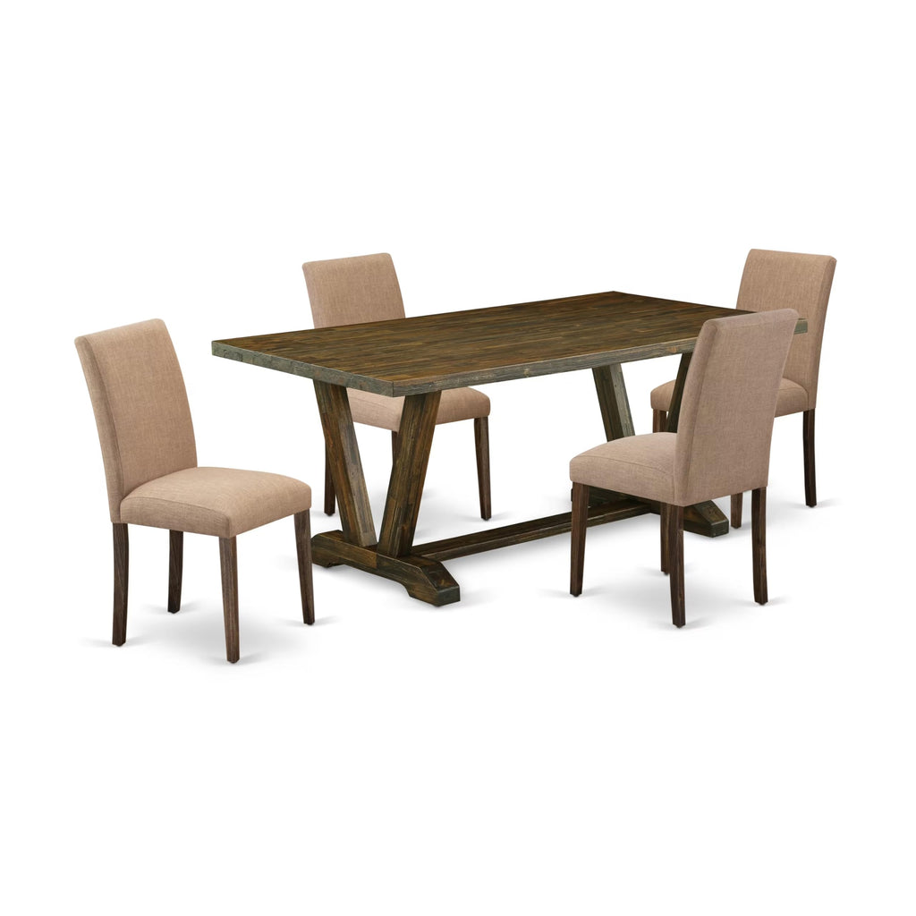 East West Furniture V-Style 5 Piece Kitchen Set For 4 Includes A Rectangle Dining Room Table With V-Legs And 4 Light Sable Linen Fabric Upholstered Chairs, 40X72 Inch, Multi-Color