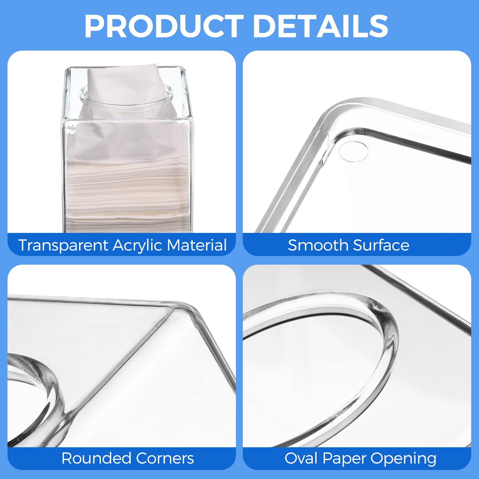 4 Pack Acrylic Tissue Box Cover Square Clear Tissue Box Holder Acrylic Cube Napkin Dispenser Box For Bathroom Bedroom Kitchen Ca