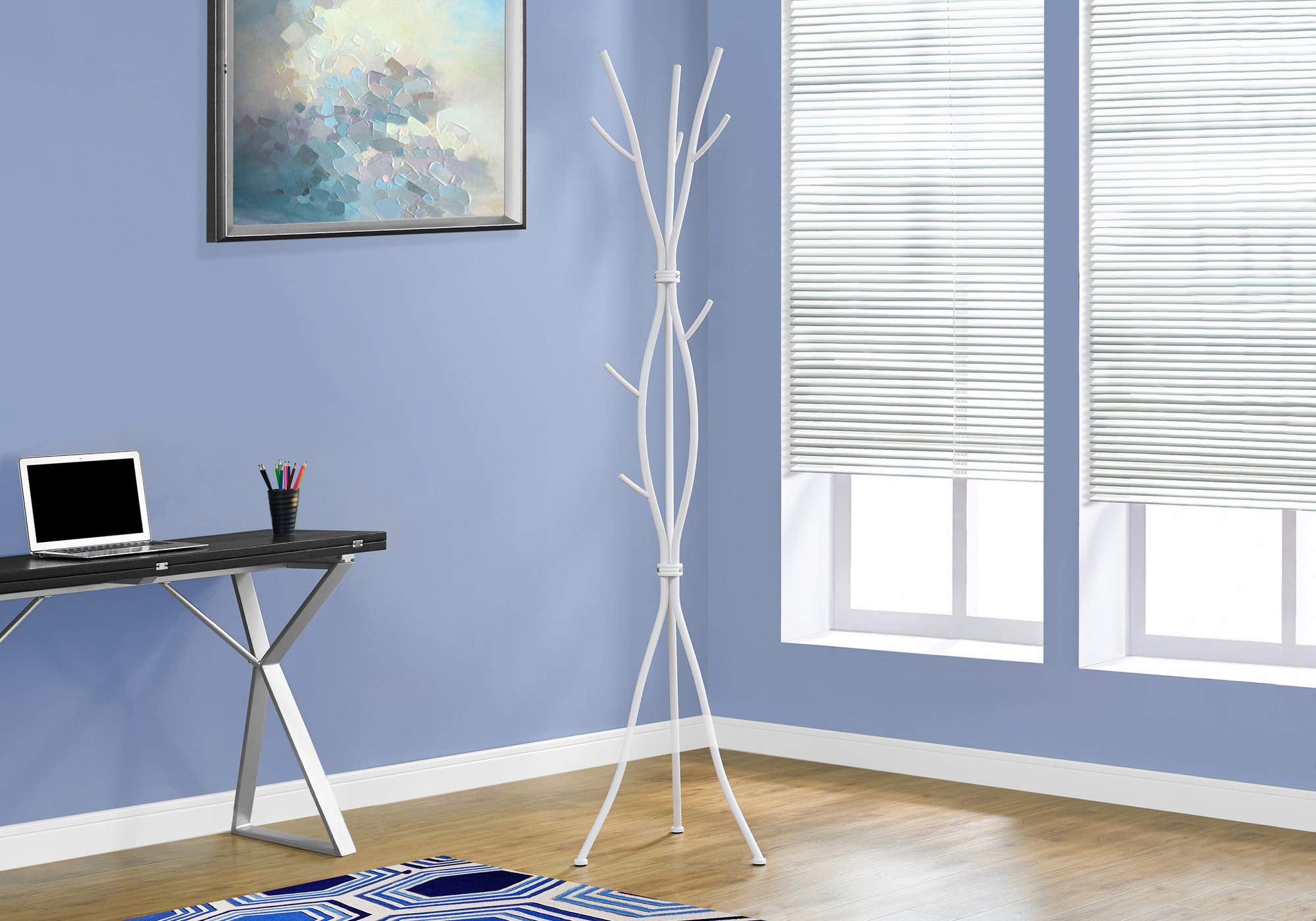 Monarch Specialties I 2063, Hall Tree, Free Standing, 11 Hooks, Entryway, 74' H, Bedroom, Metal, White, Contemporary, Modern Coat Rack