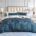 Lekesky Reversible Duvet Cover Queen Size, Dark Blue White Thin Branch Comforter Covers Queen 3Pc Ultra Soft Microfiber Breathab