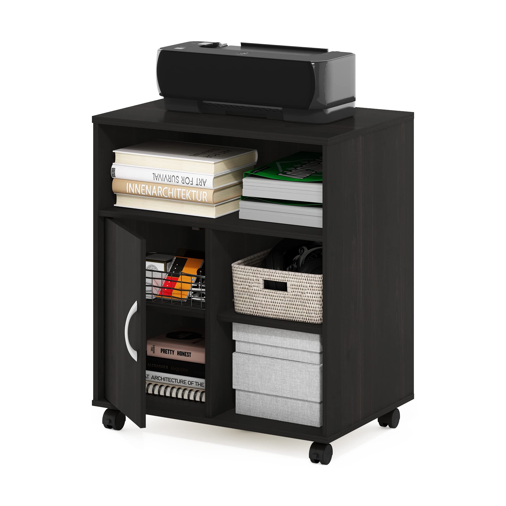 Furinno Econ Home Office Under Desk Printer Holder with Wheels, Espresso, Cabinet