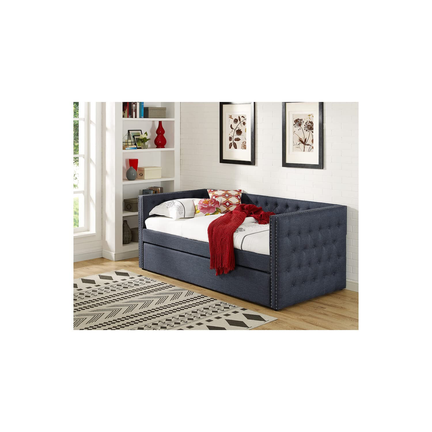 Best Master Furniture Laura Tufted Daybed + Trundle, Twin, Grey