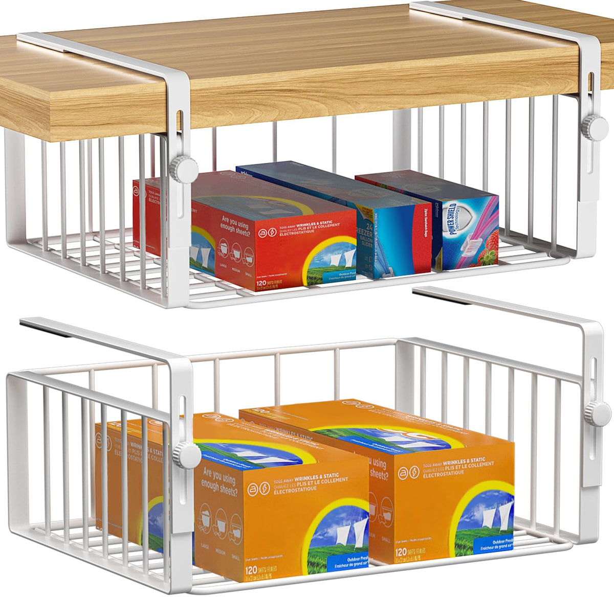 AmonHouseware 2Pack Under Shelf Basket Storage,Adjustable Hanging,White