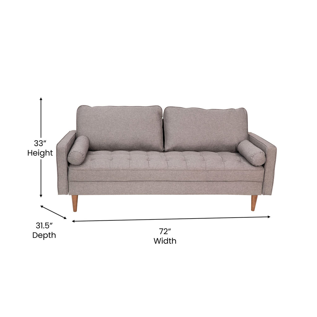 Flash Furniture Hudson Mid-Century Modern Sofa - Slate Gray Faux Linen Upholstery - Buttonless Tufting - Wood Legs