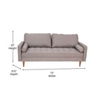 Flash Furniture Hudson Mid-Century Modern Sofa - Slate Gray Faux Linen Upholstery - Buttonless Tufting - Wood Legs