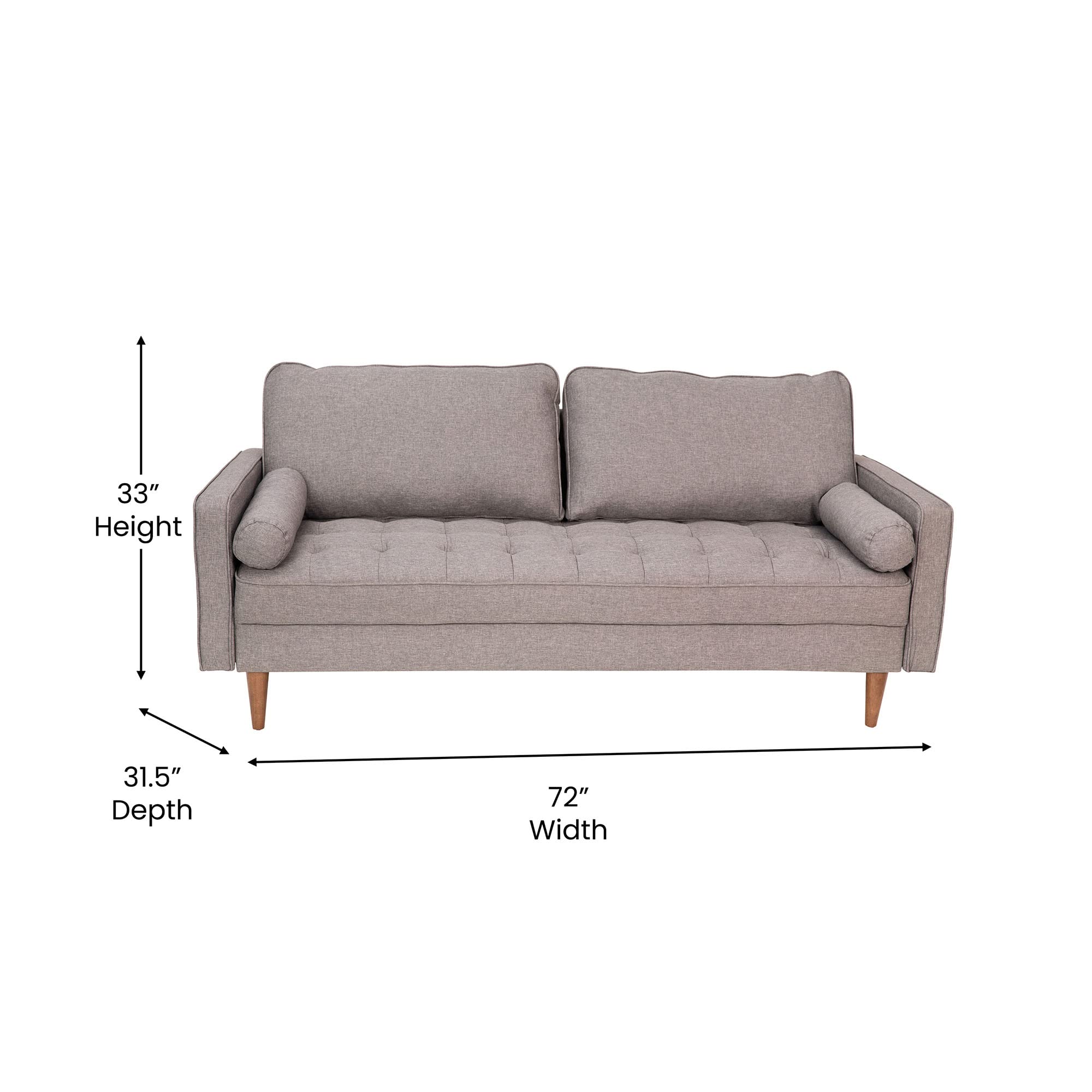 Flash Furniture Hudson Mid-Century Modern Sofa - Slate Gray Faux Linen Upholstery - Buttonless Tufting - Wood Legs