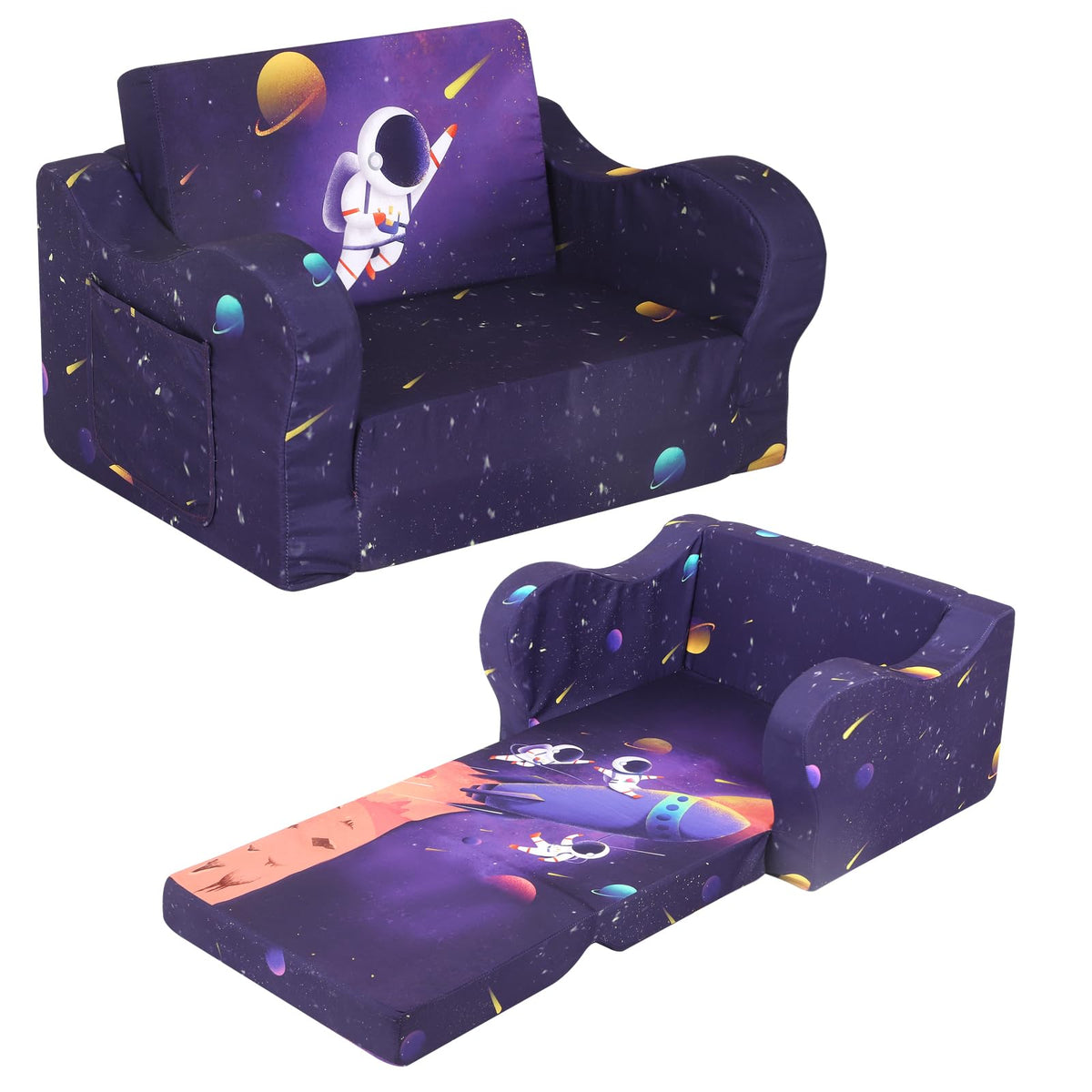 Momcaywex Astronaut Kids Sofa, 2-In-1 Kids Couch Fold Out, Convertible Sofa To Bed For Girls And Boys