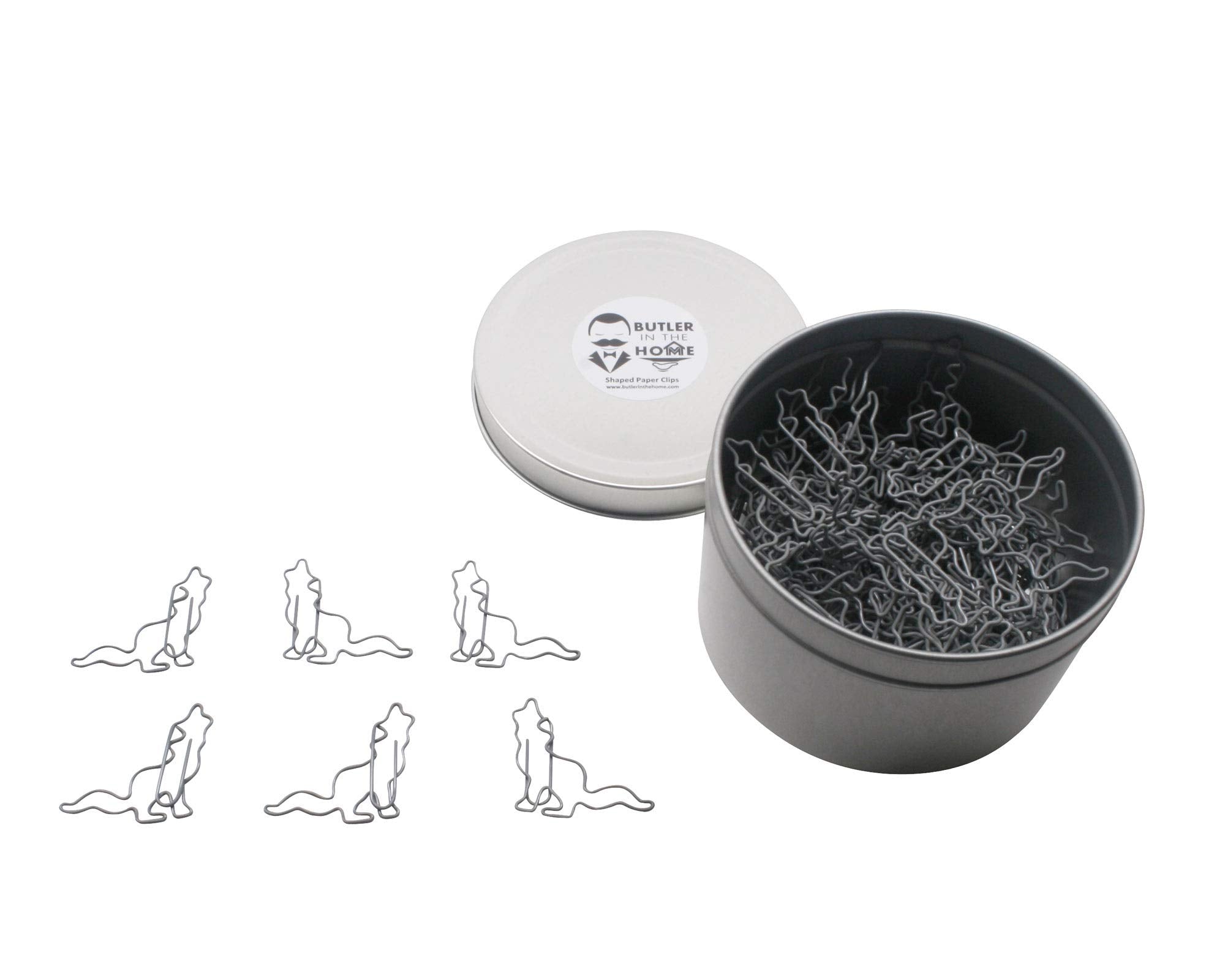 Butler In The Home 100 Count Wolf Shaped Paper Clips Great For Paper Clip Collectors Or Office Gift - Comes In Round Tin With Li
