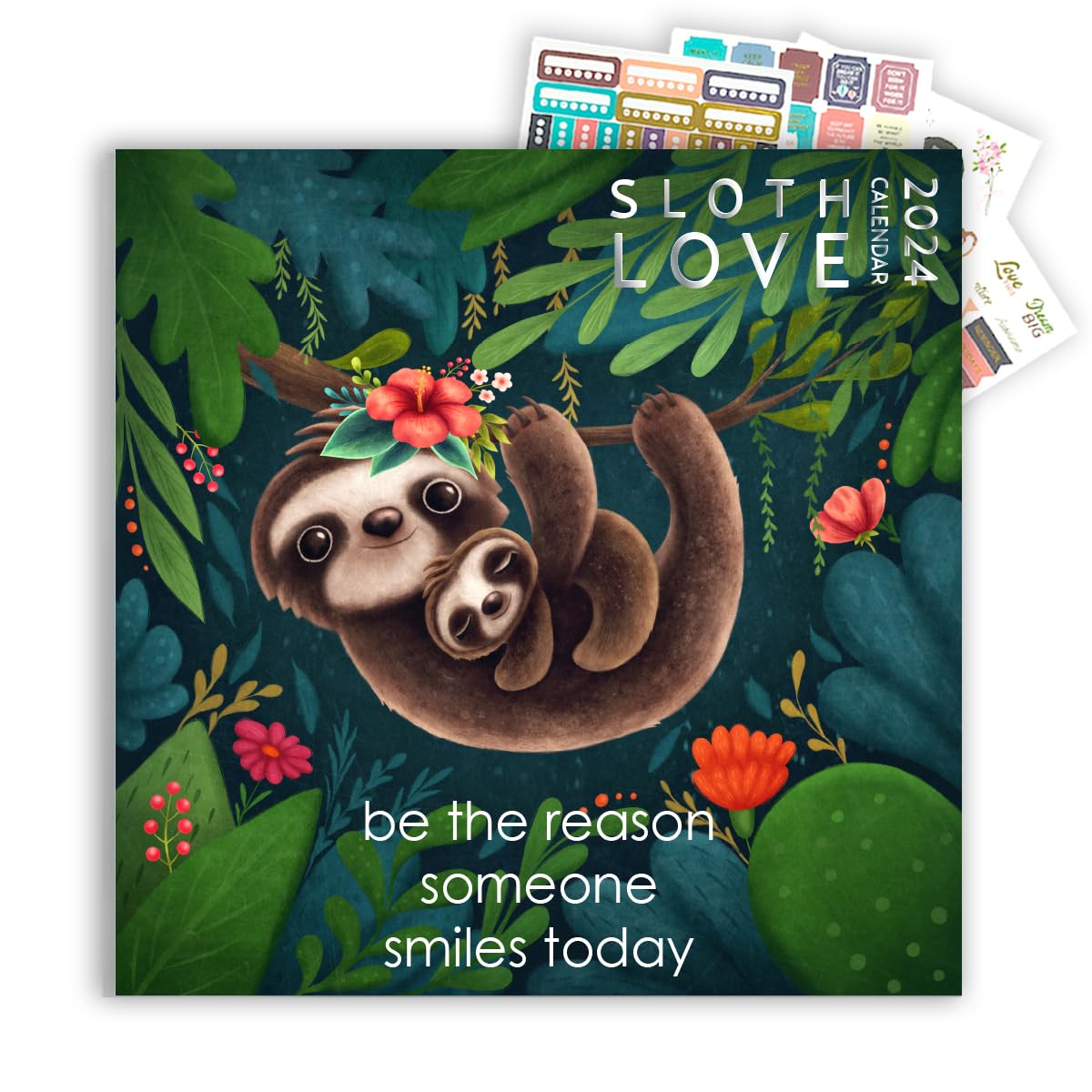 Sloth Calendar 2024 With Sticker Pack, Large 12 X 12 Inch Wall Calendar, Mindfulness Wall Calendar, Inspirational Sloth Gift And