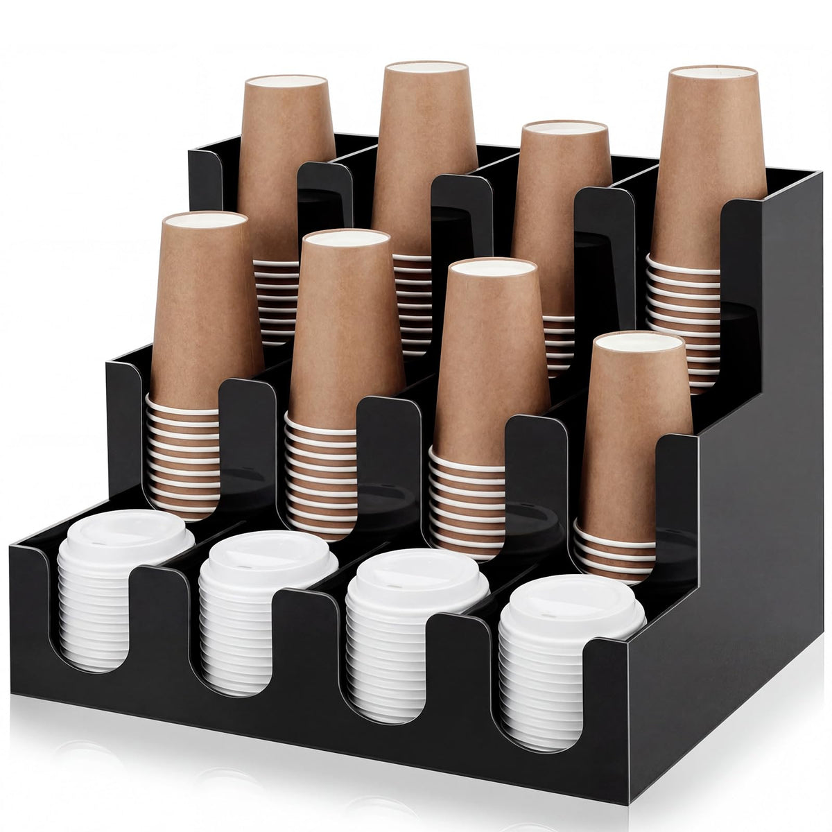 Geetery 12 Compartment Acrylic Cup Dispenser Organizer and Lid Holder