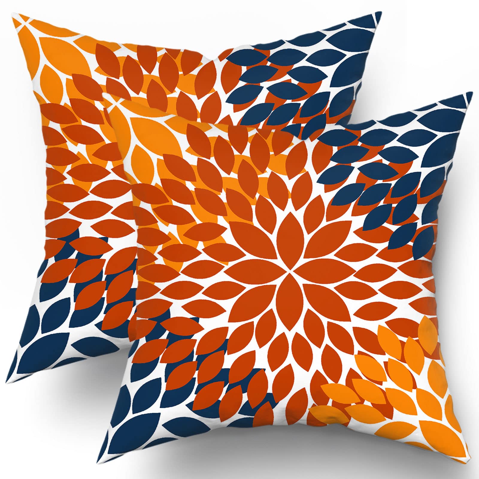 Burnt Orange Navy Blue Pillow Covers 18X18 In Fall Decor Dahlias Flowers Thanksgiving Autumn Decorative Couch Pillow Cases With