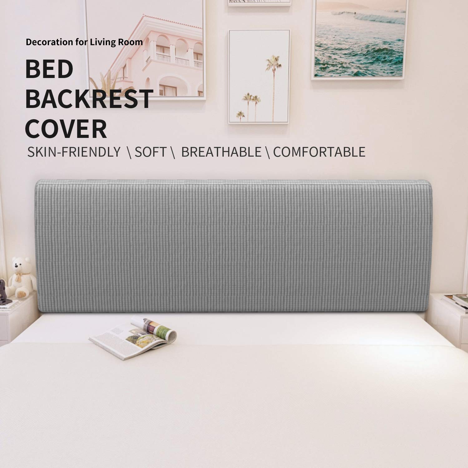 Easy-Going Stretch Bed Headboard Cover,Small Square Jacquard Headboard Slipcover, Dustproof Bed Head Cover For Bedroom (Full,Lig