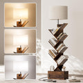 Tree Bookshelf with Light, 6 Tier Narrow Bookcase with Storage Cabinet, Tall Corner Book Shelf for Small Spaces, Vertical Floor 