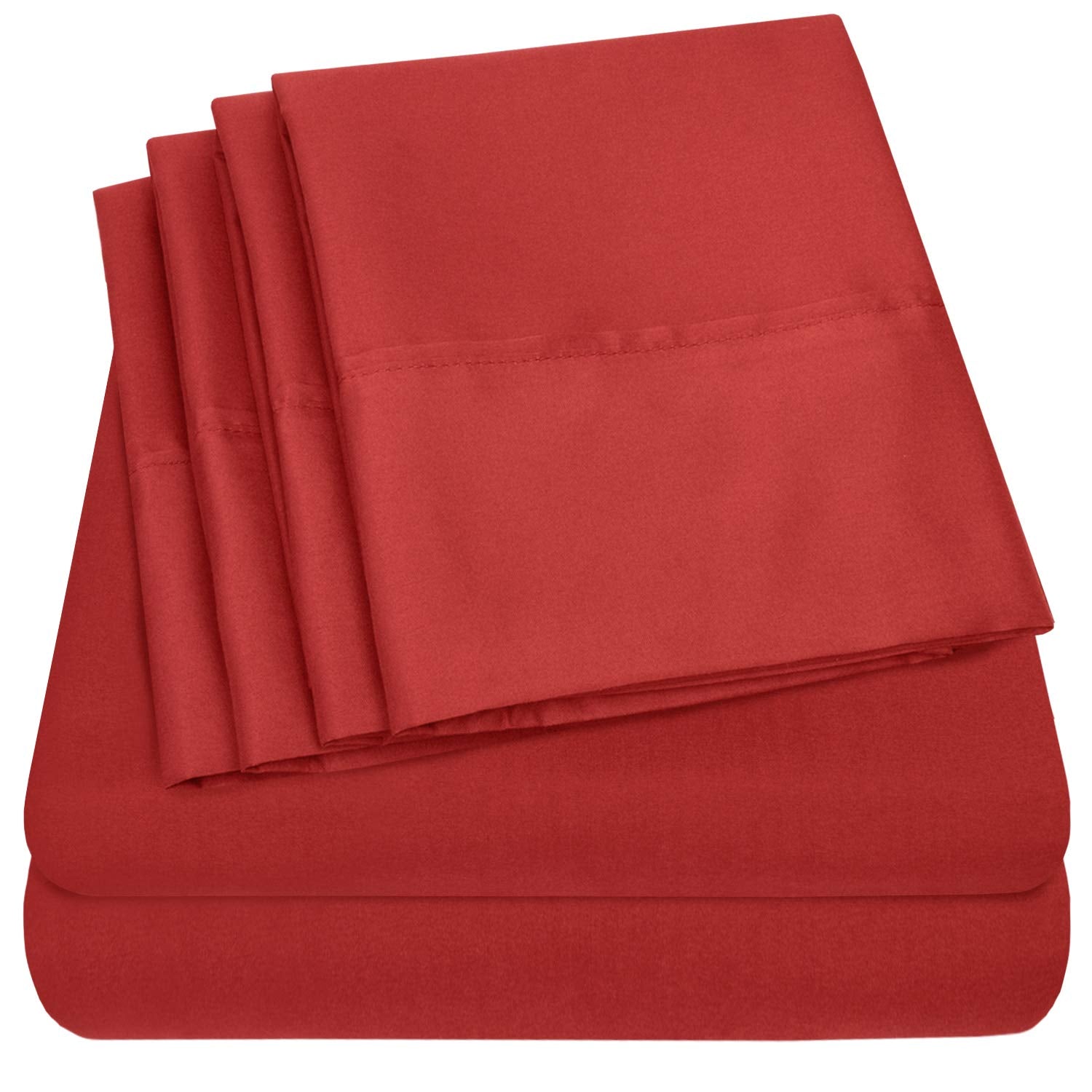 Sweet Home Collection 6 Piece 1500 Supreme Collection Brushed Microfiber Deep Pocket Sheet Set-2 Extra Pillow Cases, Great Value, Rv Short Queen, Samba Red