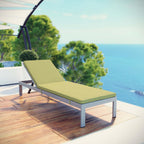 Modway Shore Aluminum Outdoor Patio Chaise Poolside Lounge Chair with Cushion in Silver Peridot