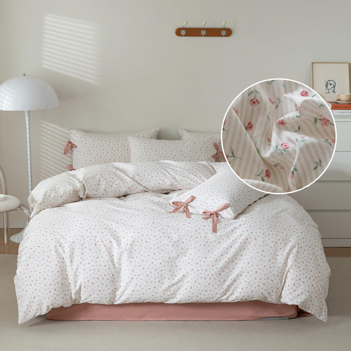 White Duvet Cover Queen Garden Style Pink Flower Duvet Cover 100% Cotton Floral Comforter Cover 1 Queen Duvet Cover With 2 Bow T