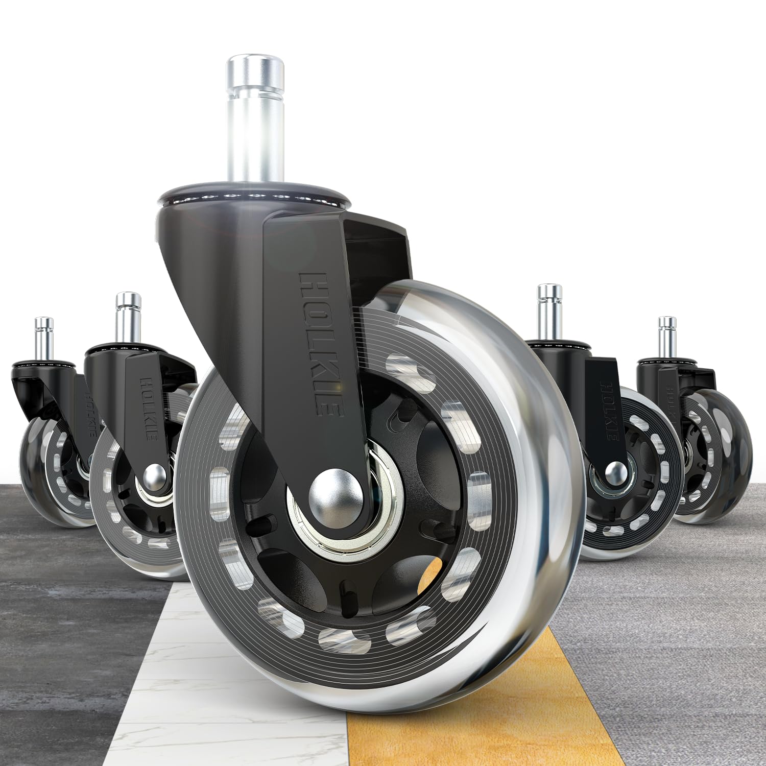 Holkie Office Chair Wheels Compatible With 1Kea 10X22Mm Transparent Only 3 Inch Roller Blade Casters, Computer Gaming Replacemen